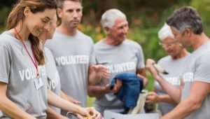 volunteers collecting donations